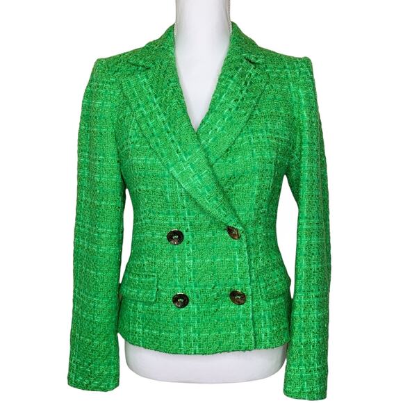 Zara Kate Middleton Textured Tweed Boucle Apple Green Gold Button Cropped Blazer - Picture 8 of 14